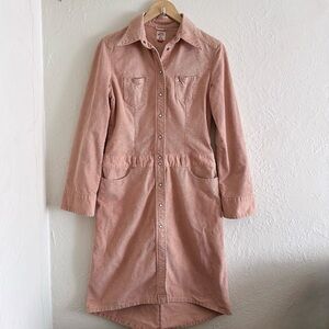 Y2K Miss Sixty Muted Pink Corduroy Shirt Dress Size L